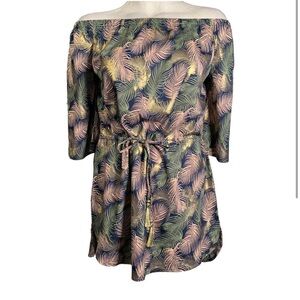 Blue Island off-shoulder feather print dress